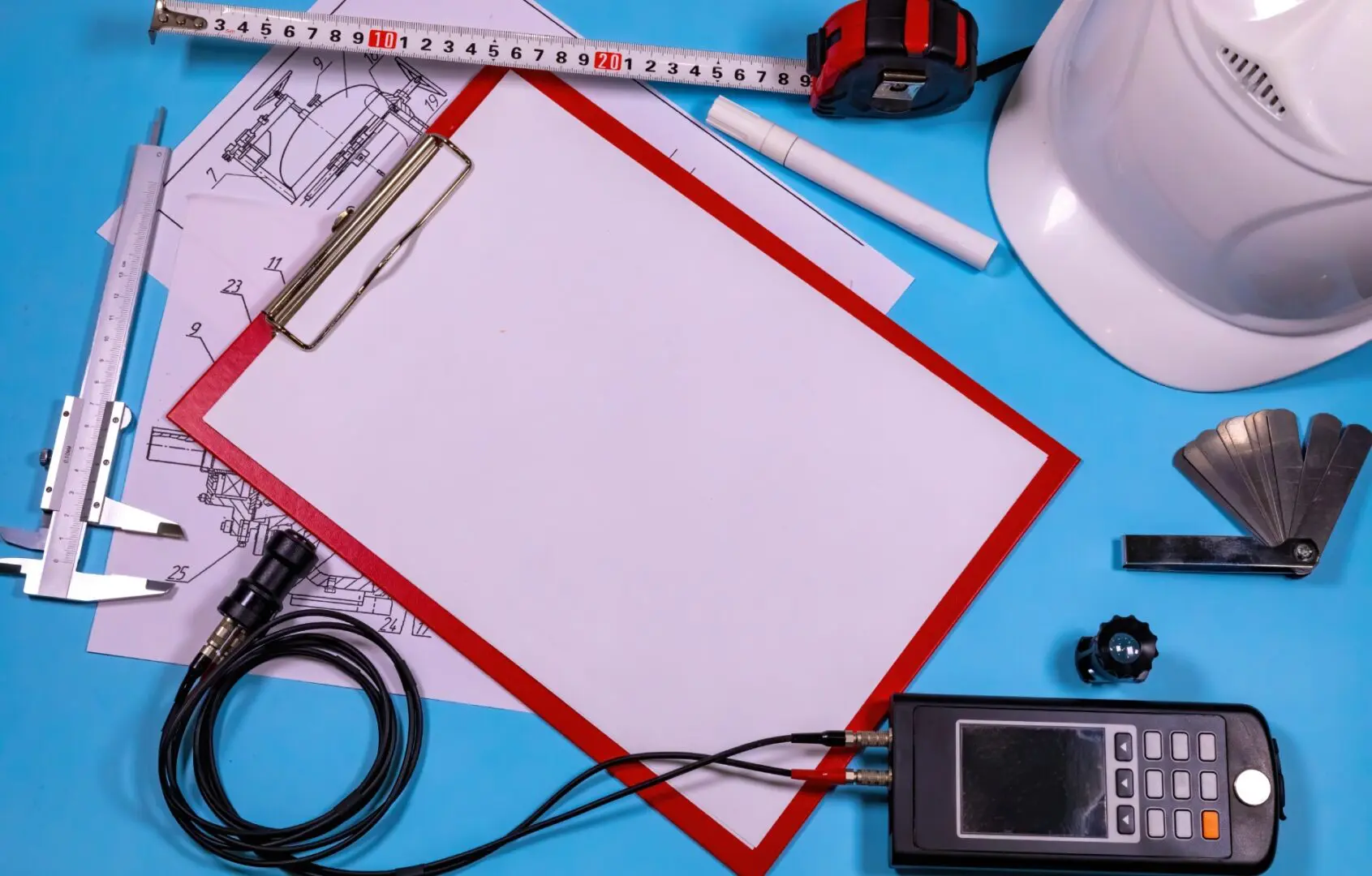 A blue table with some electrical equipment on it