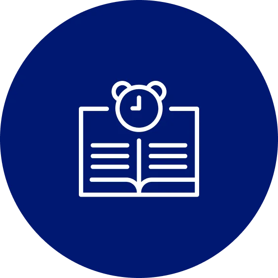 A blue circle with an alarm clock on top of it.