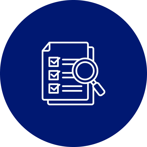 A blue circle with a magnifying glass over the top of it.
