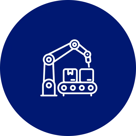 A blue circle with an icon of a machine