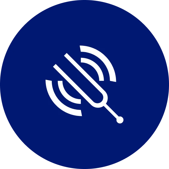 A blue circle with an image of a sound wave.