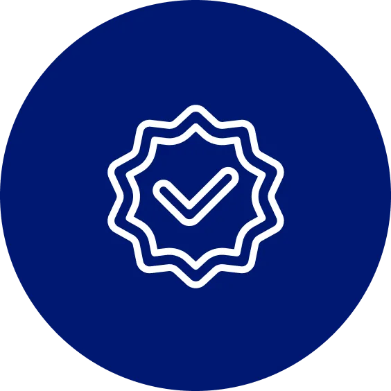 A blue circle with an image of a check mark.