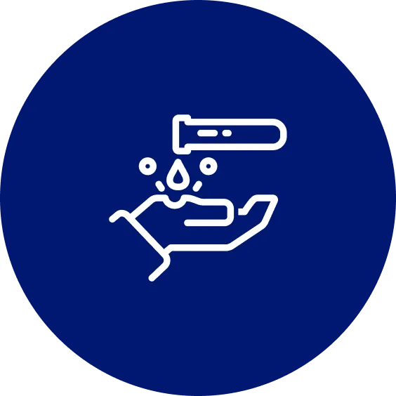 A blue circle with an image of a hand and some water
