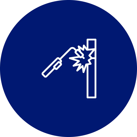 A blue circle with an image of a knife cutting through the wall.