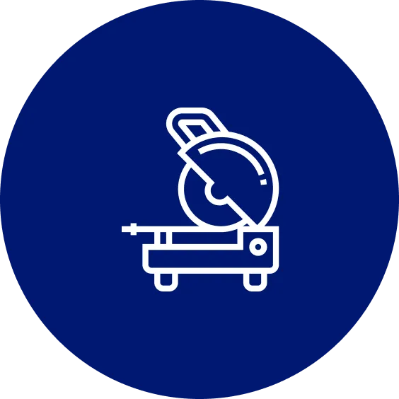 A blue circle with a picture of a circular saw.